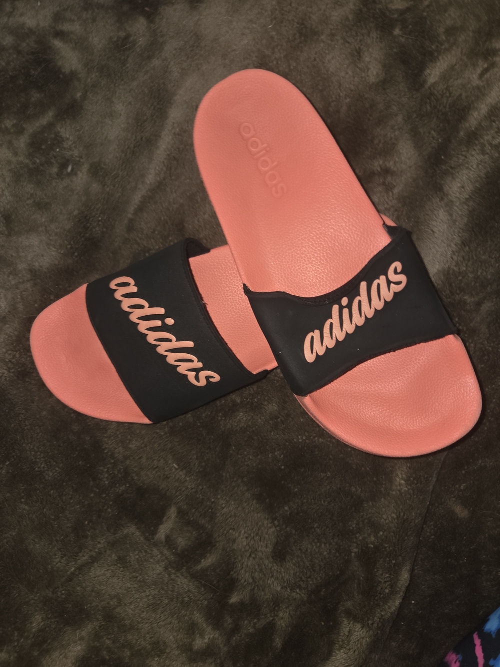 Adidas Women’s Orange and Black Adilette Slide Sandals Size 7